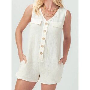 Cottagecore Coastal Gauze Sleeveless Romper Small